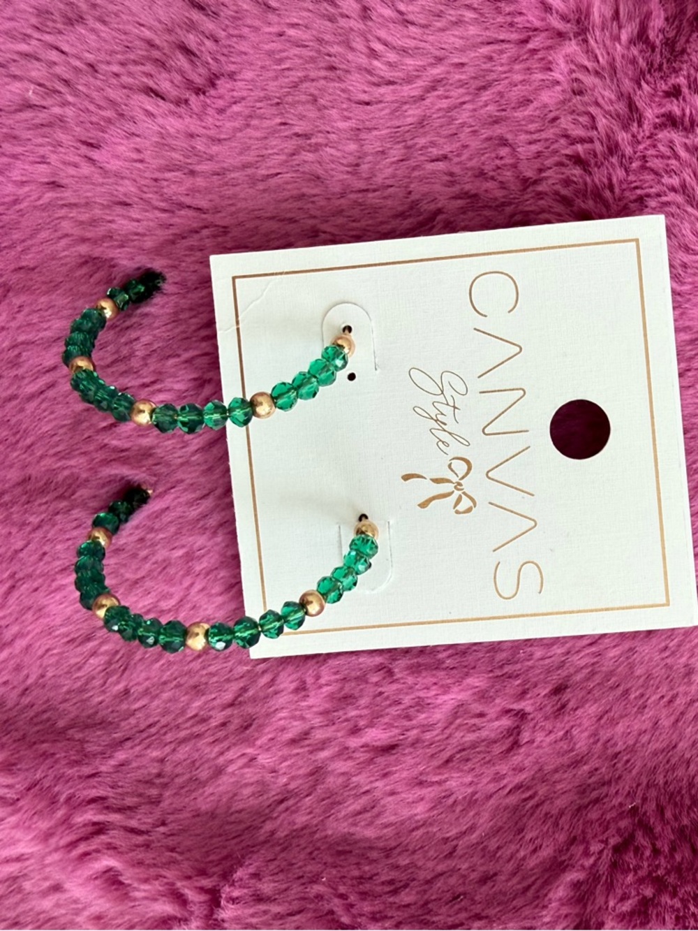 NWT Green Beaded Hoop Earrings